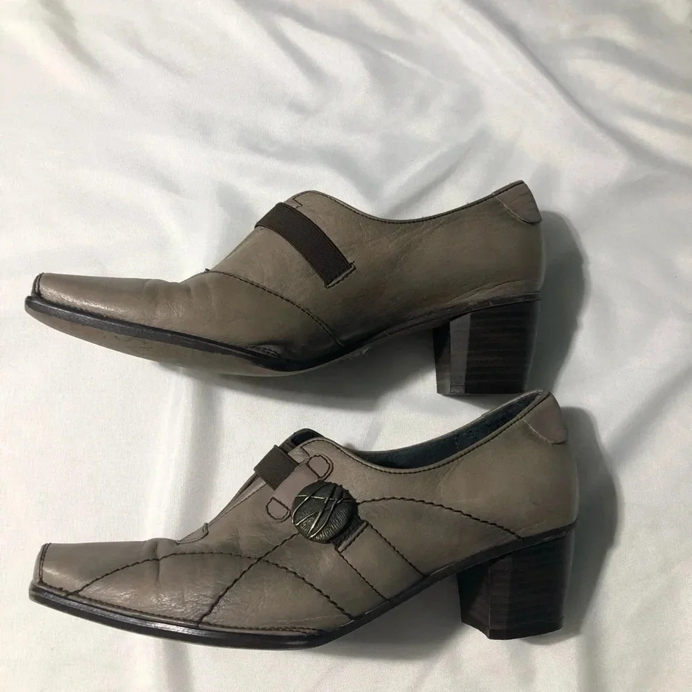 Hispanitas Leather Heels Worn Look Tan Brown Buckle size 37 (US 6-6.5) - Picture 3 of 14
